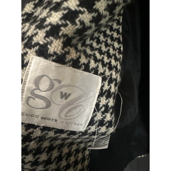 Vintage Houndstooth Wool Good Work Clothes Long Coat Black White Size 12 - Picture 7 of 11